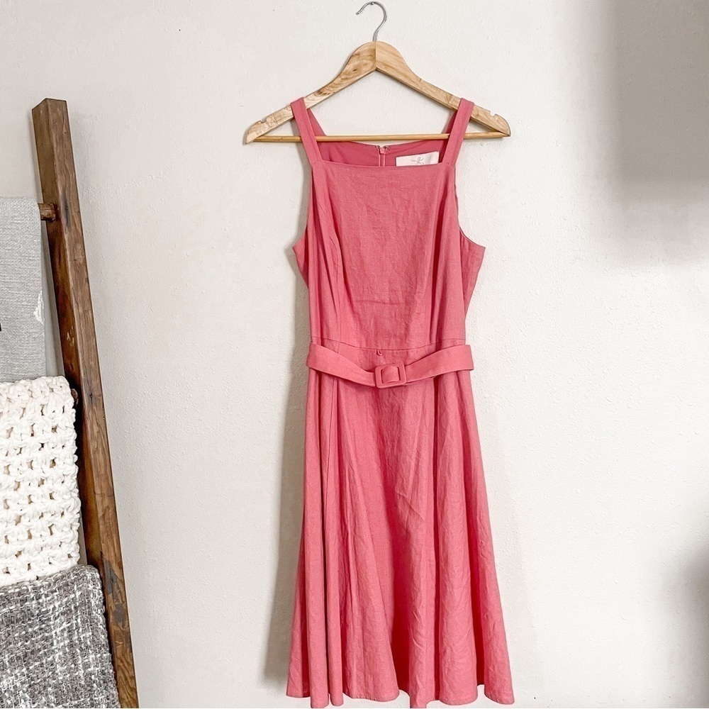 Gal Meets Glam | Ruth Belted Fit & Flare Dress in Rosemist,  linen blend, 10P - Picture 3 of 15